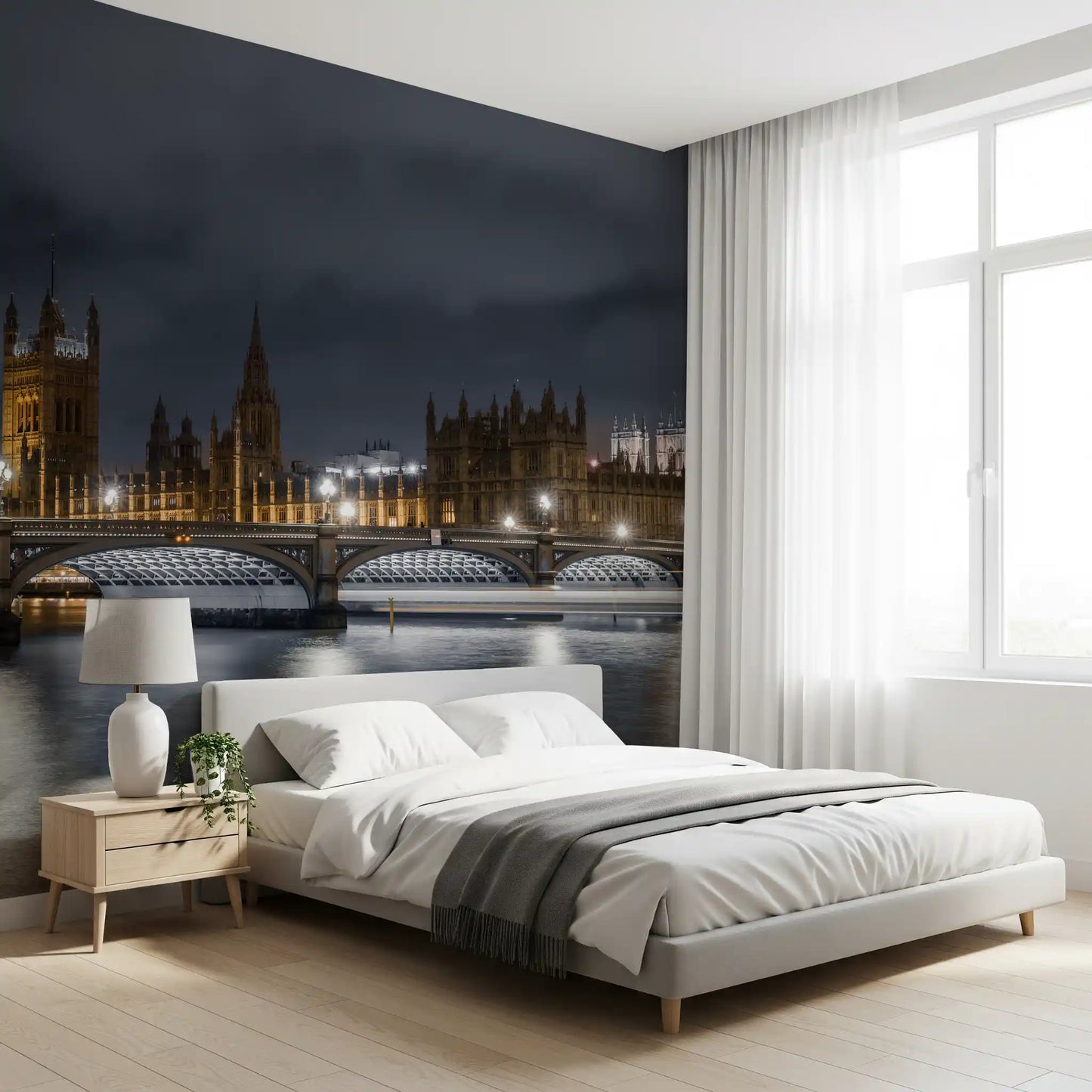 Evening skyline wall mural featuring iconic London buildings