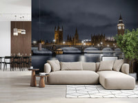 Urban landscape wall mural with bright London city lights