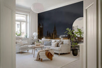London landmark wall mural with city lights after sunset