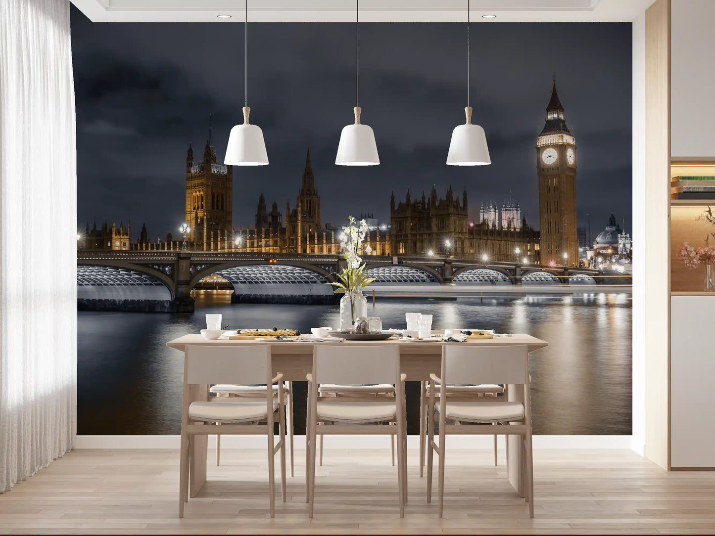 Architectural wall mural featuring London's evening skyline