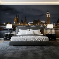 Urban wall mural showcasing illuminated London skyline views
