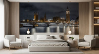 Night city wall mural featuring glowing London architecture