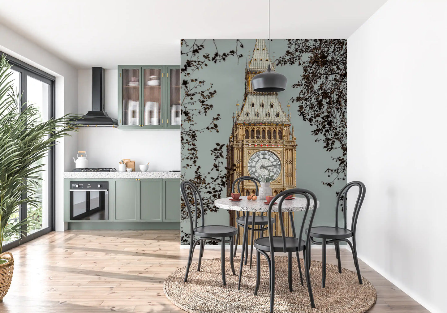 London cityscape wall mural with evening skyline reflections