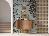 Night city wall mural featuring glowing London architecture