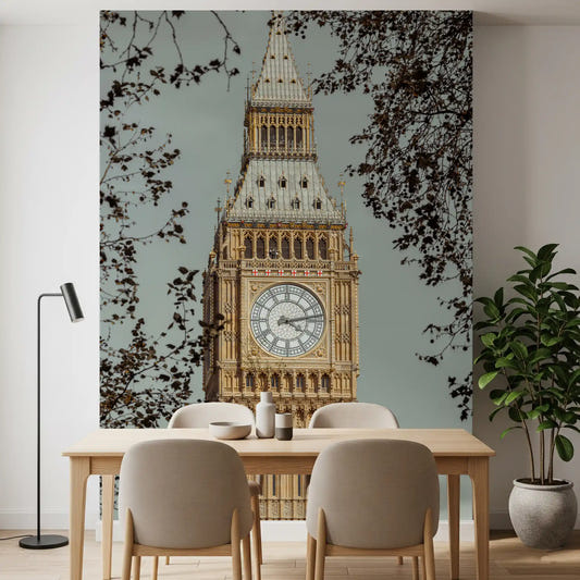 London skyline wall mural with illuminated city landmark