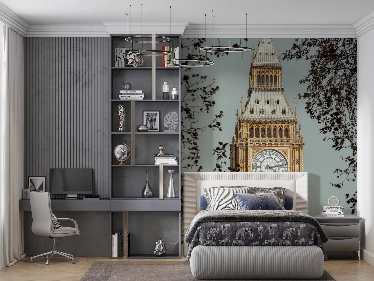 Evening skyline wall mural featuring iconic London buildings