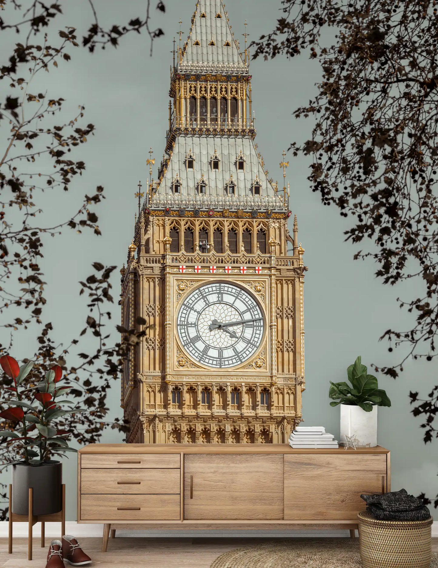 London night wall mural with illuminated urban architecture