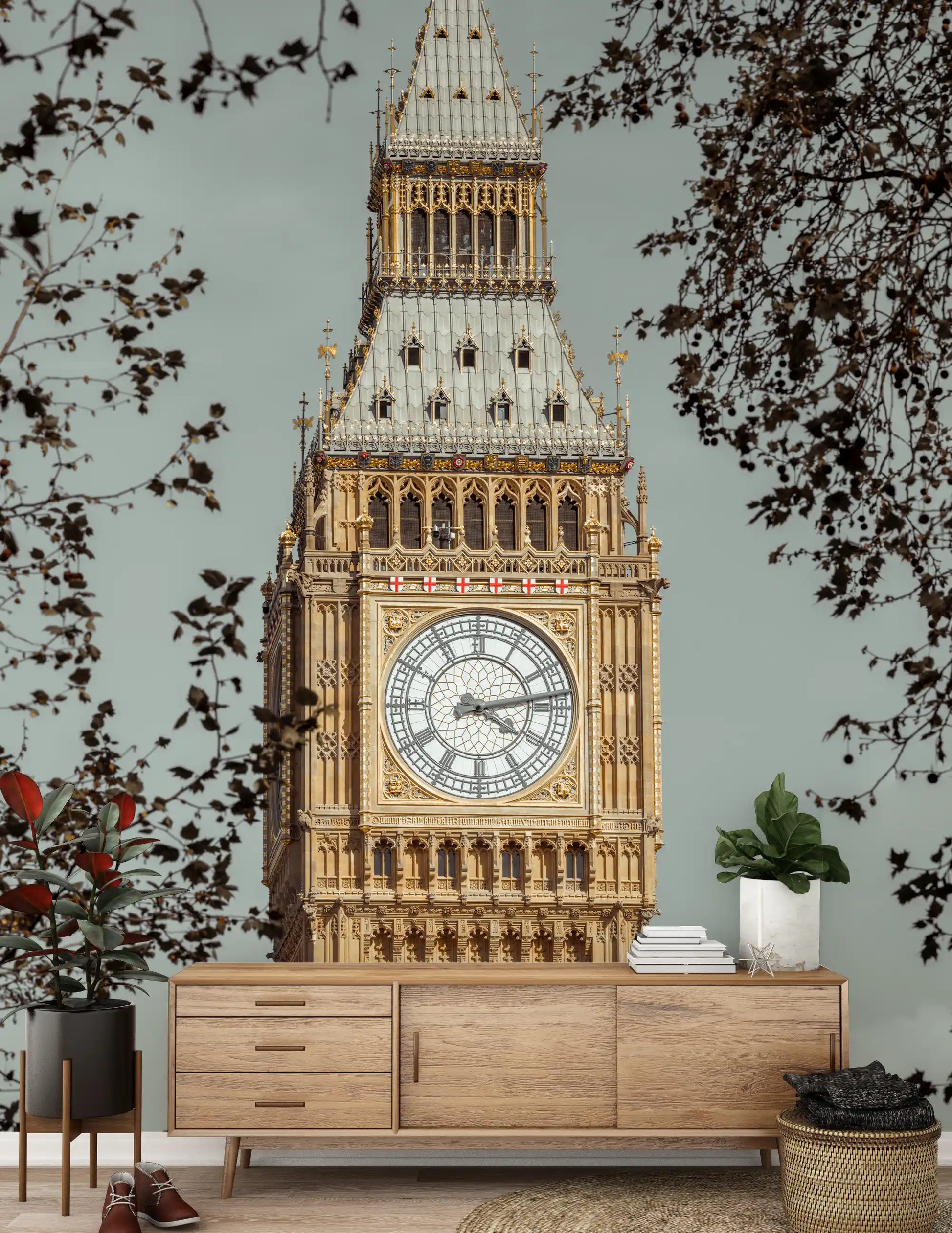 London night wall mural with illuminated urban architecture