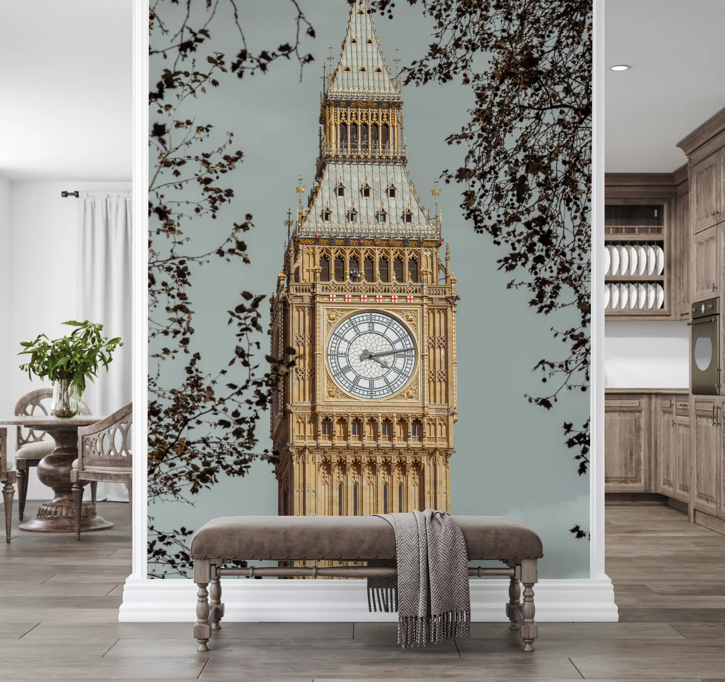 London landmark wall mural with city lights after sunset