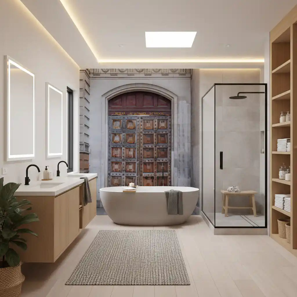 Elegant stone archway wall mural inspired by classic institutions