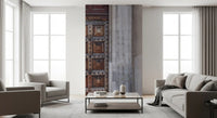 Historic academy wall mural with detailed masonry and arch design