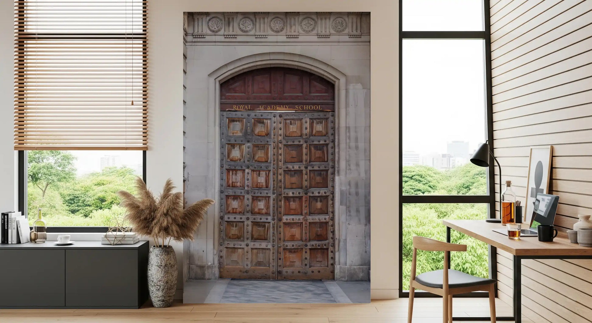 Historic architectural wall mural featuring a grand portal scene