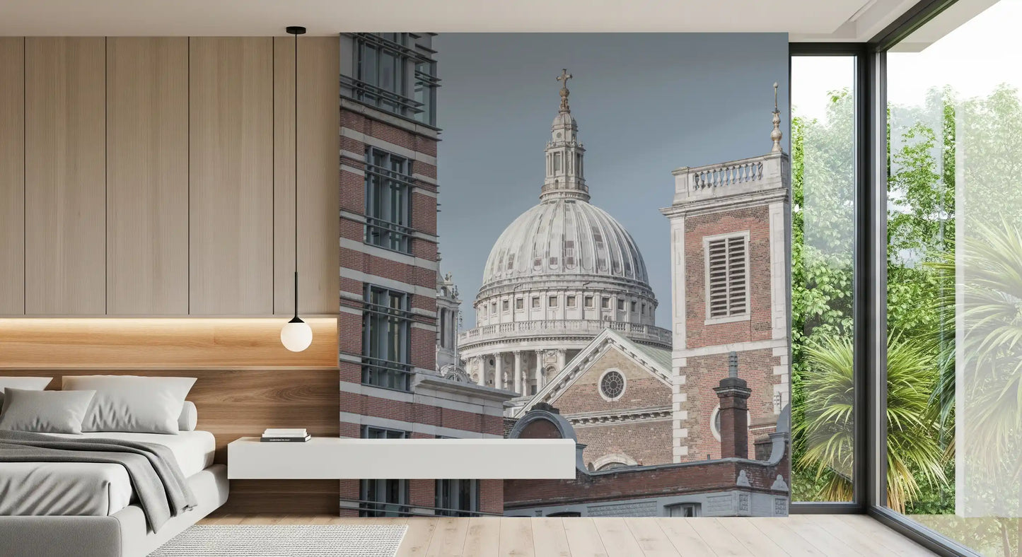 Historic London wall mural showcasing classical stone architecture