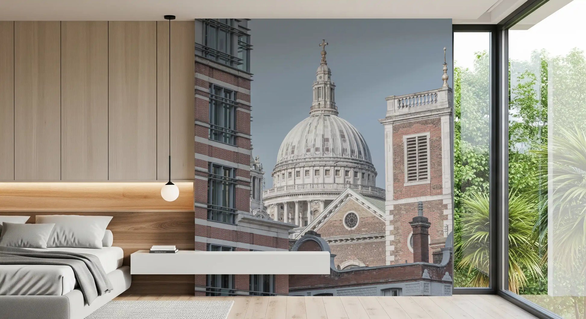 Historic London wall mural showcasing classical stone architecture