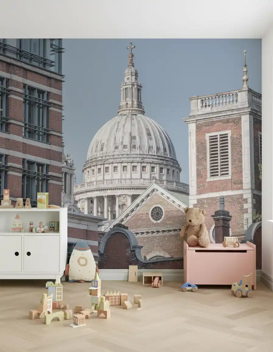 Detailed cityscape wall mural featuring Londons famous domed roof