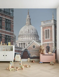 Detailed cityscape wall mural featuring Londons famous domed roof