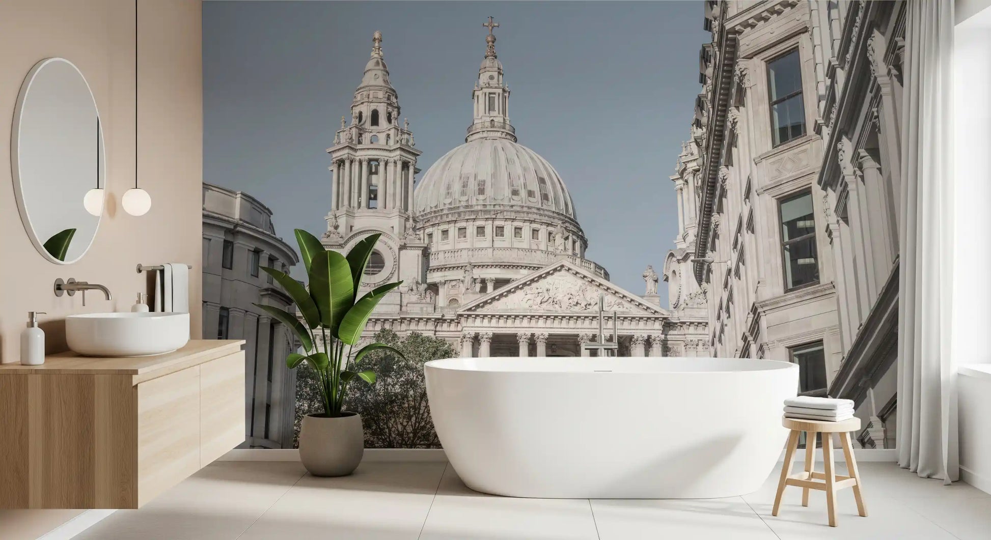 Historic London wall mural with cathedral dome and skyline scene