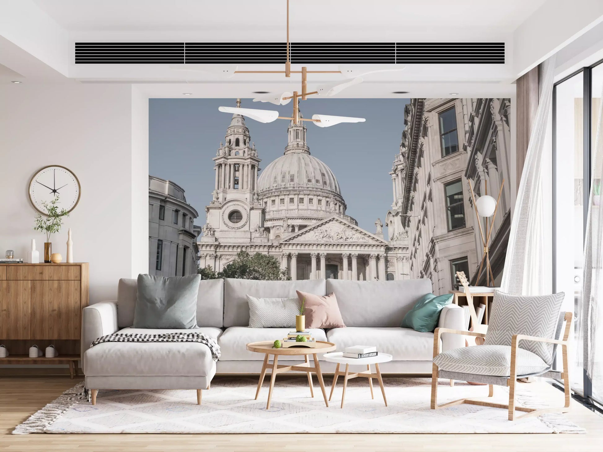 Detailed St Pauls Cathedral wall mural in soft stone colours