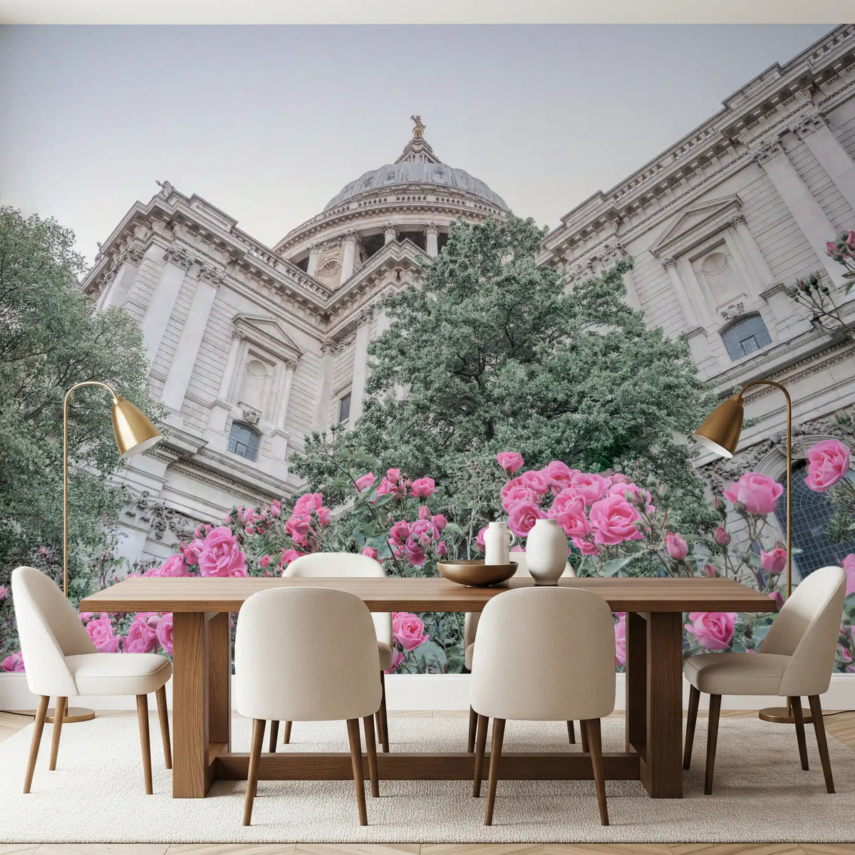 Rose garden wall mural with St Pauls Cathedral in the distance