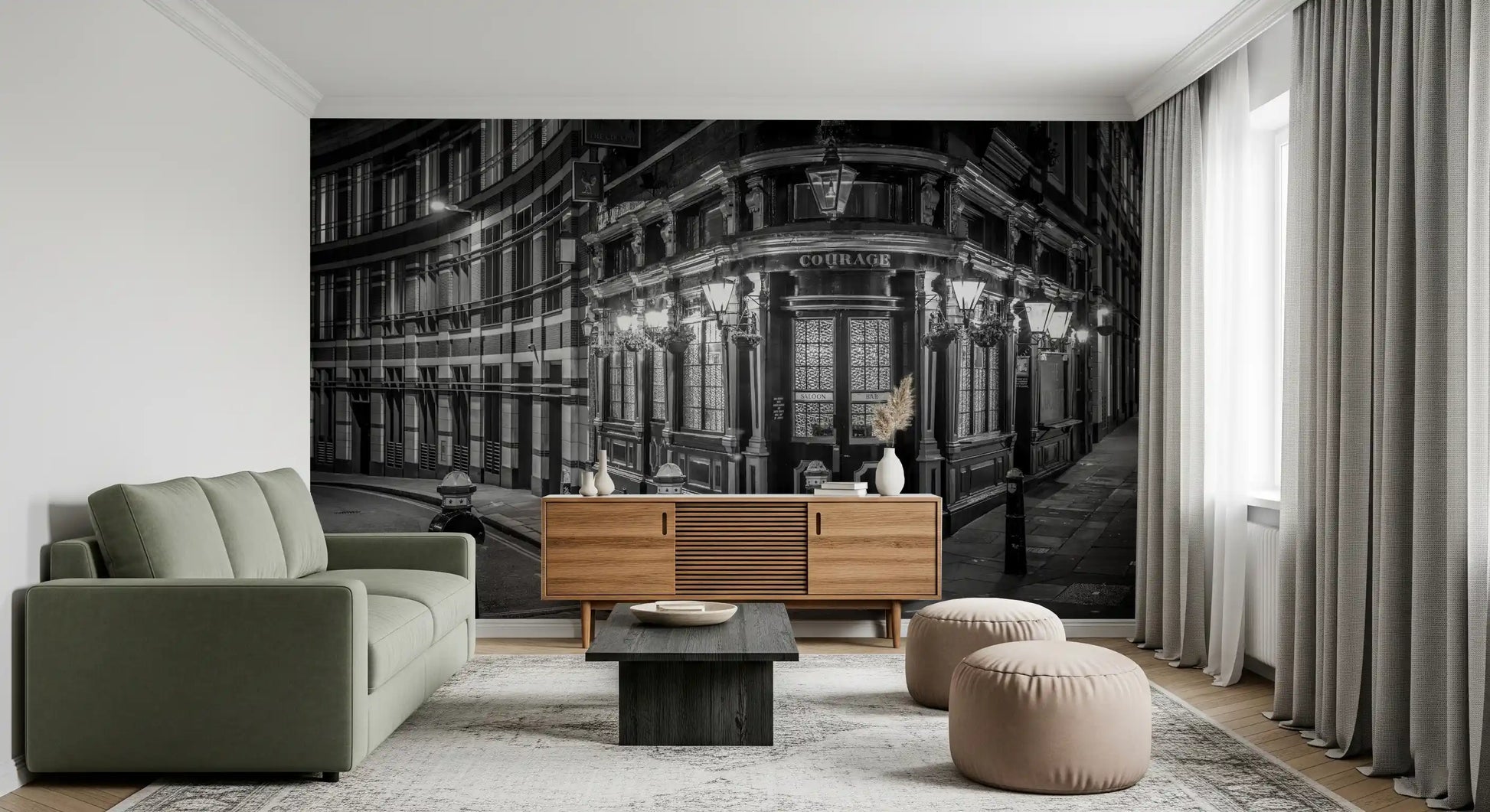 London corner wall mural showcasing classic city architecture