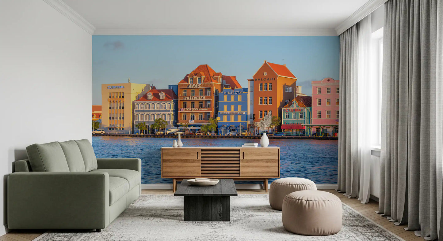 Willemstad harbour wall mural with vibrant city waterfront view