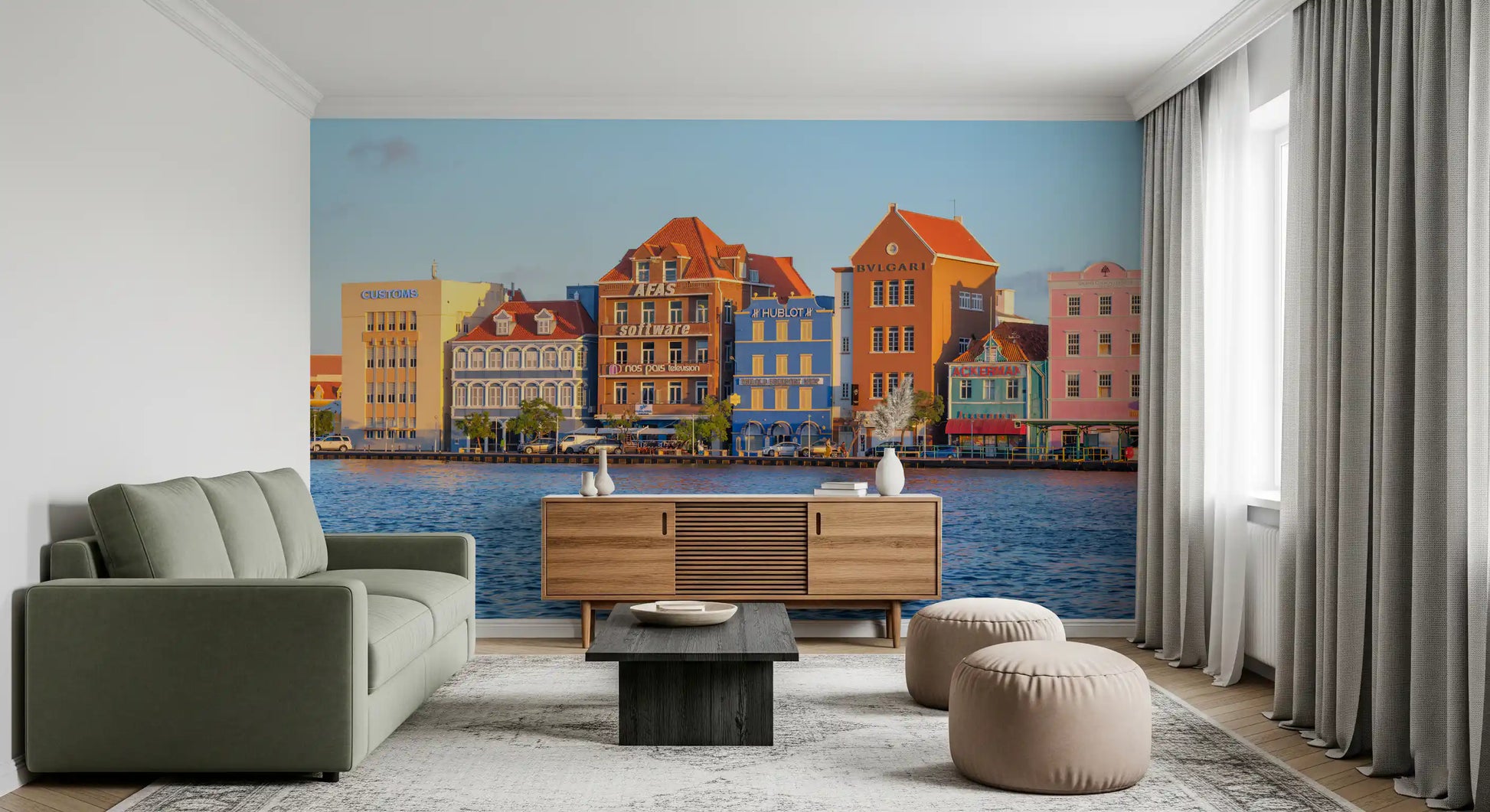 Willemstad harbour wall mural with vibrant city waterfront view