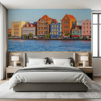 Willemstad waterfront wall mural with bright coastal facades