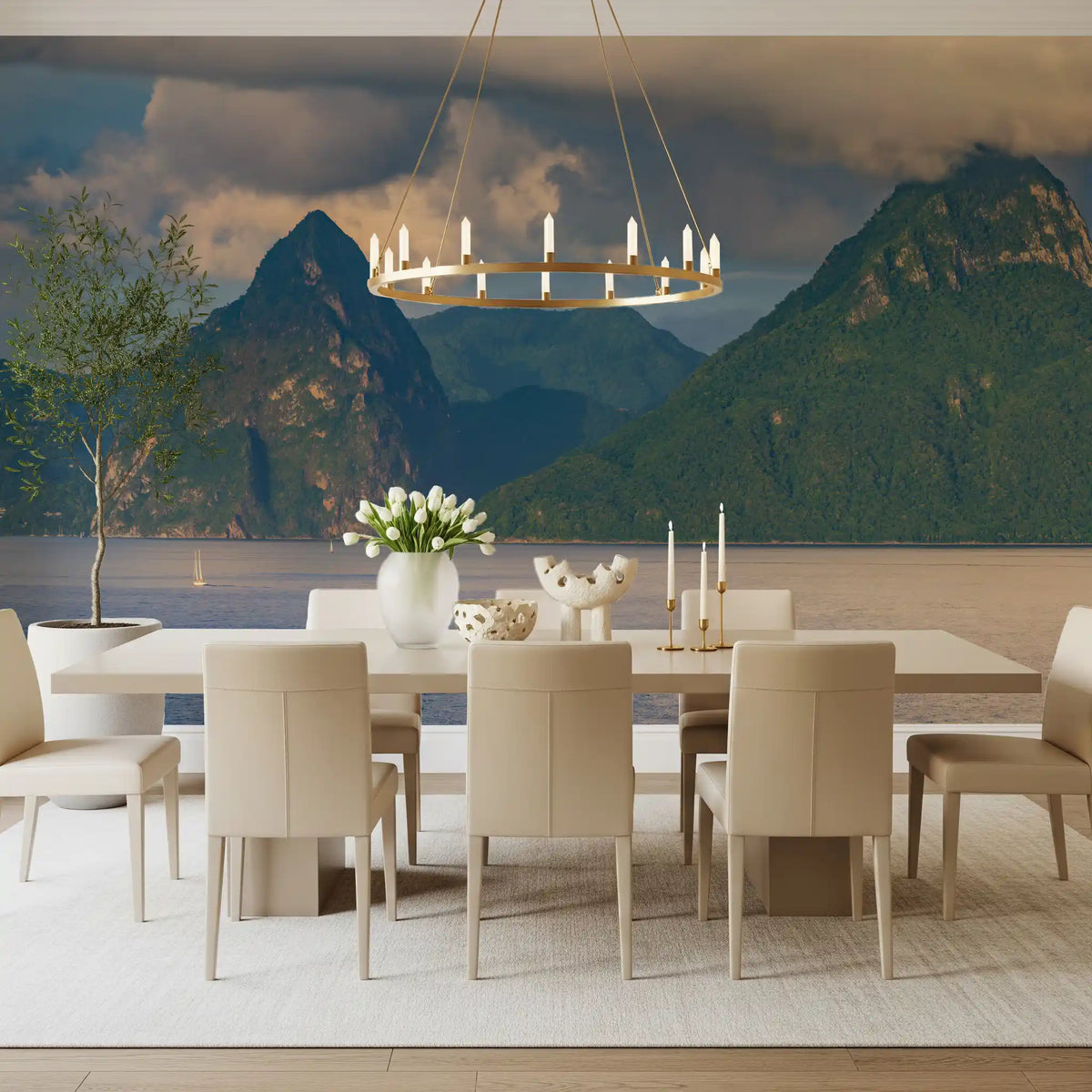 Caribbean Pitons wall mural with tropical sea and mountain view