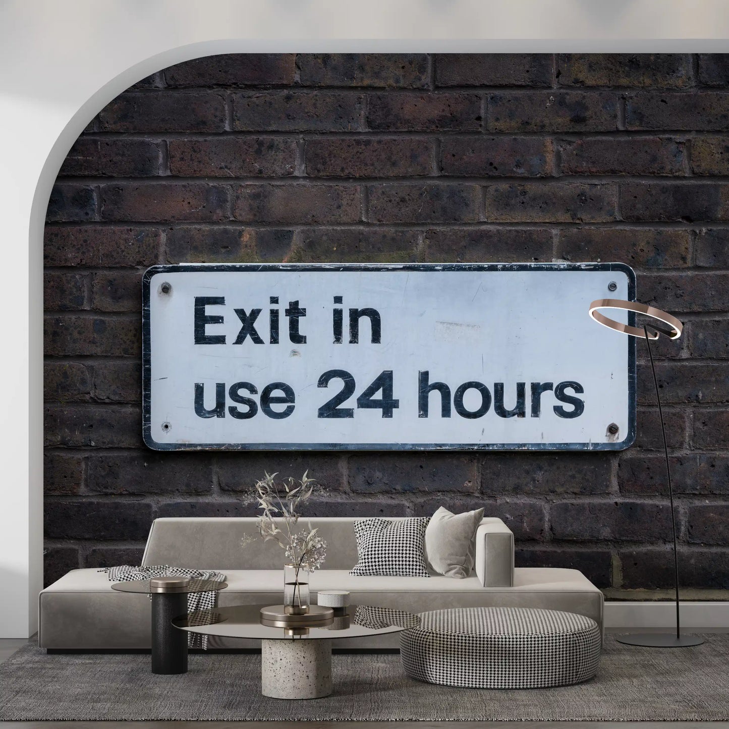 Weathered Exit on Textured Brick Wall Mural