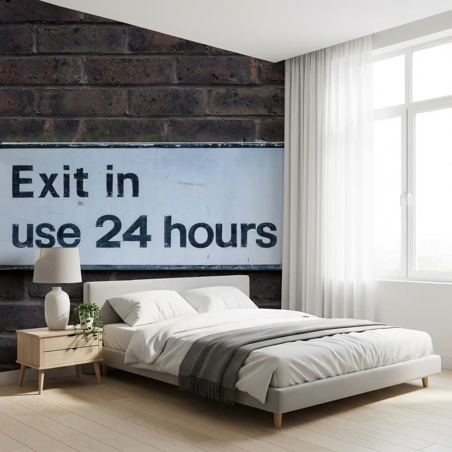 Weathered Exit on Textured Brick Wall Mural