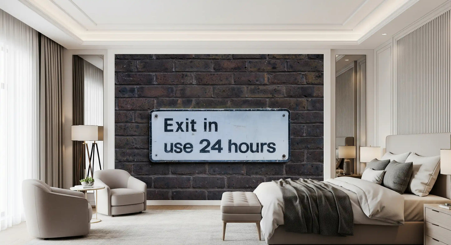 Weathered Exit on Textured Brick Wall Mural