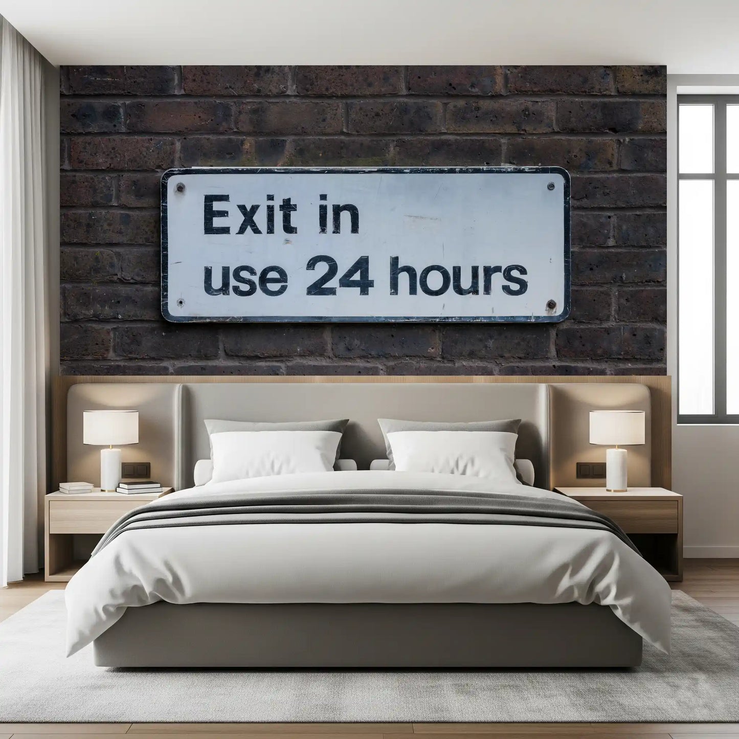 Weathered Exit on Textured Brick Wall Mural