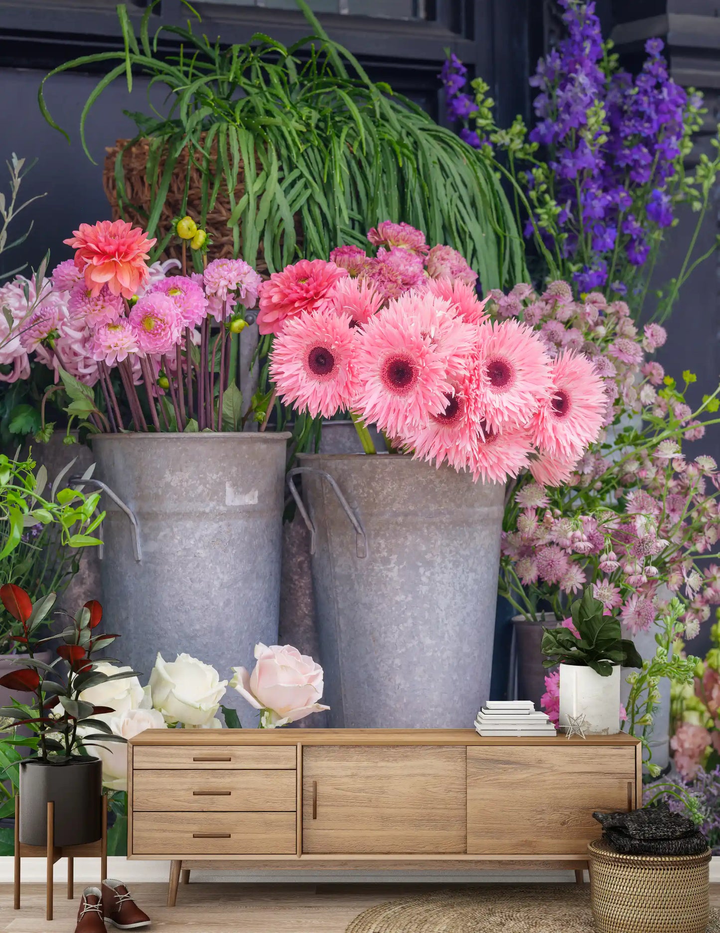 Vibrant Flower Market Display Wall Mural