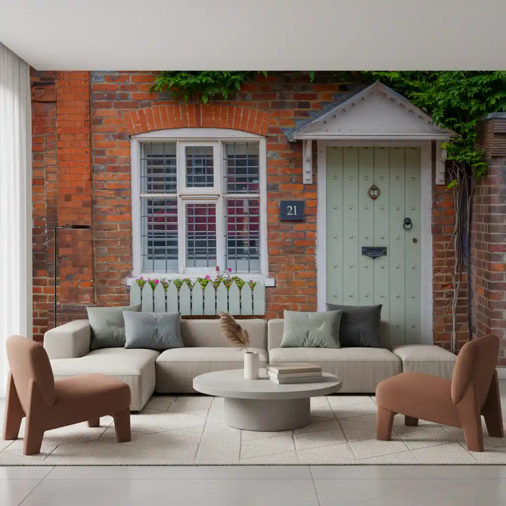 English Garden Cottage Facade Wall Mural