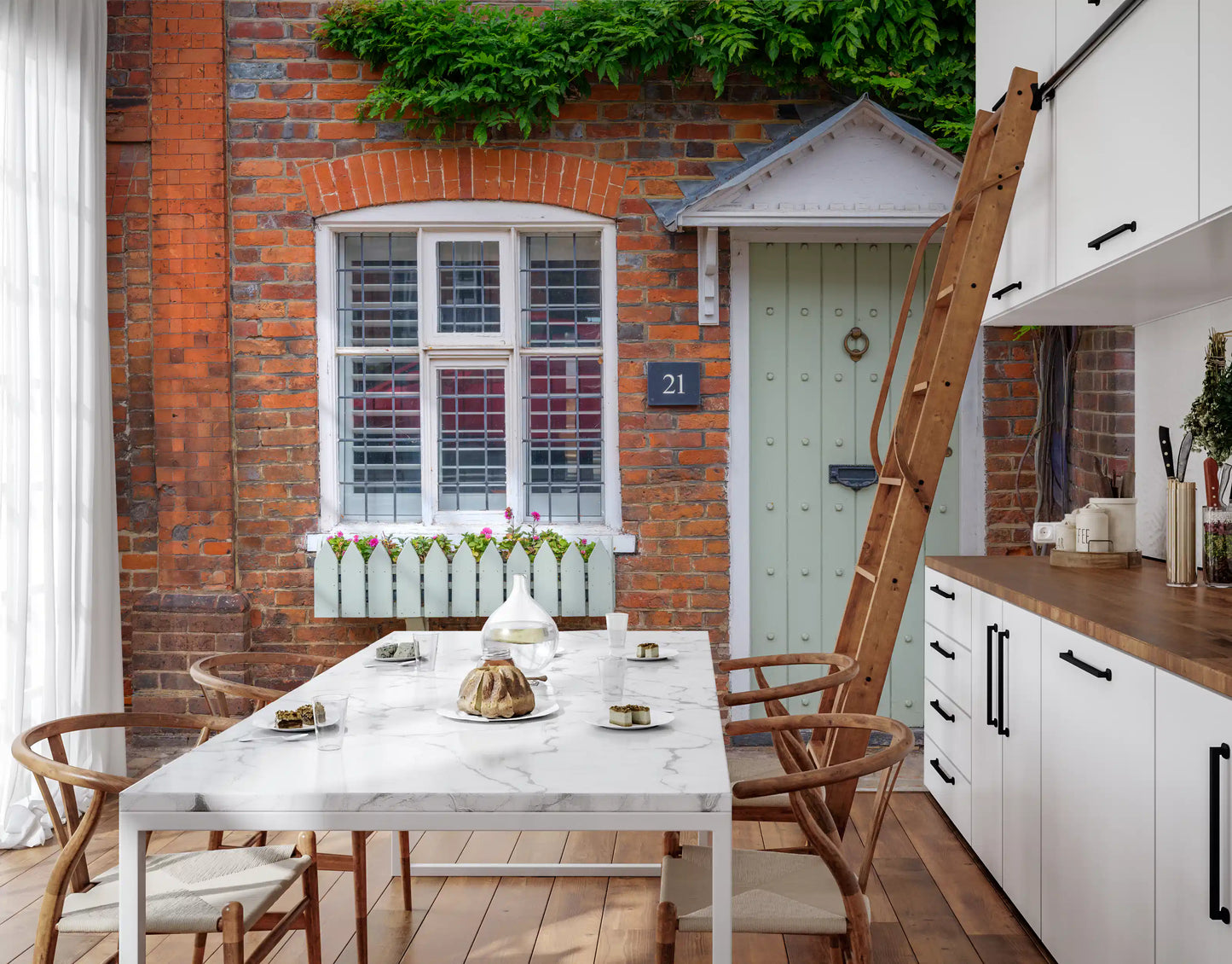 English Garden Cottage Facade Wall Mural