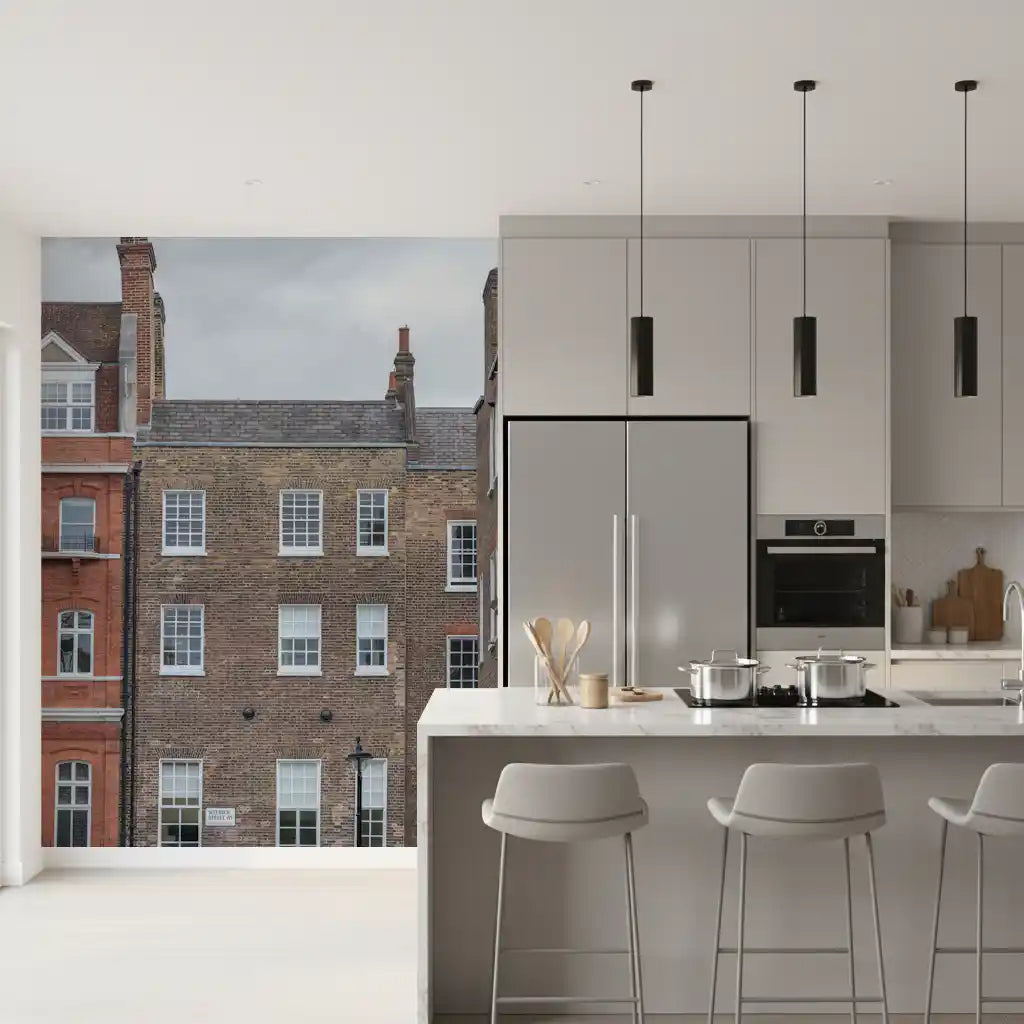 Historic townhouse wall mural with elegant urban architecture