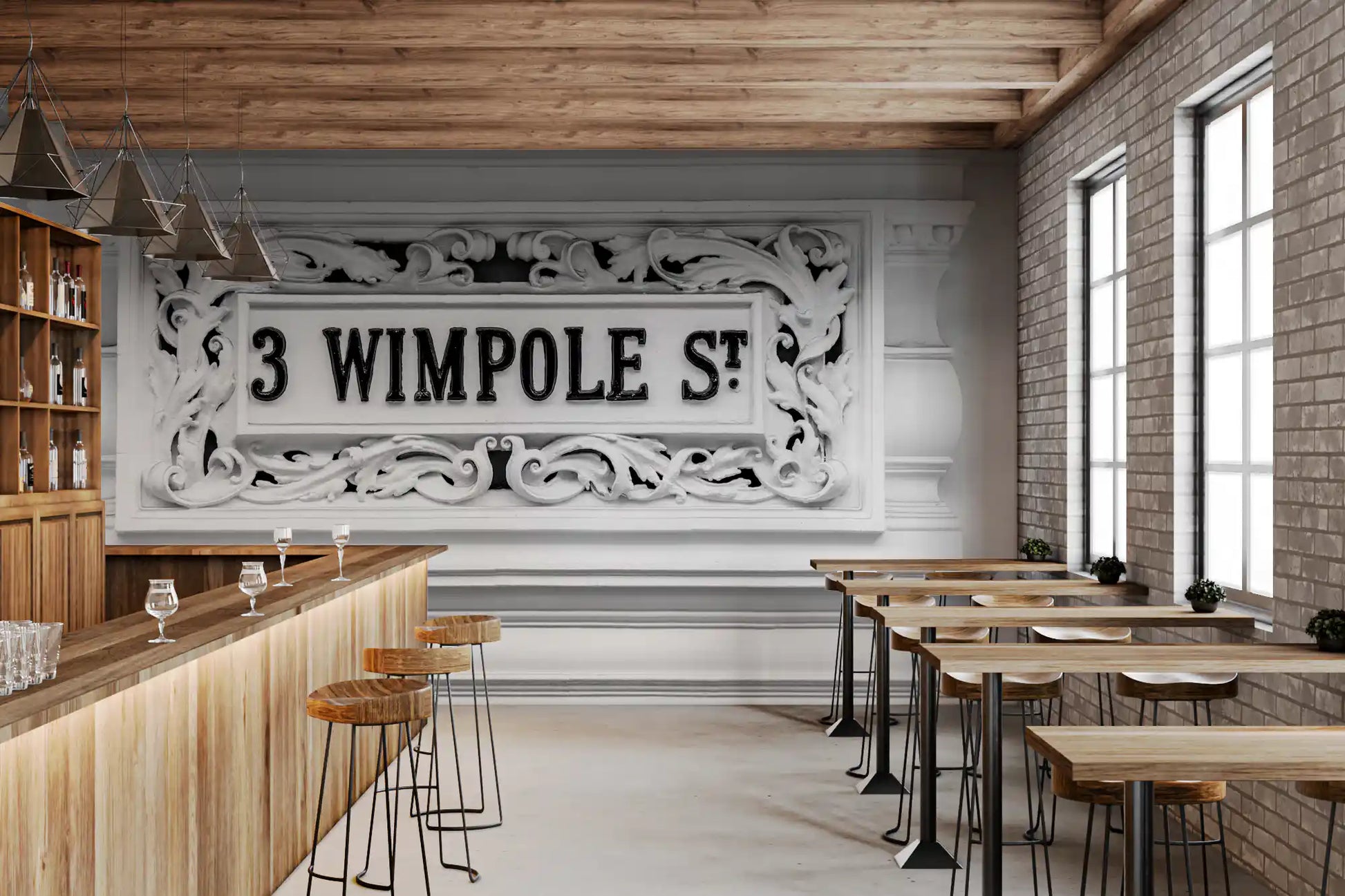 Traditional architectural wall mural with detailed stone ornament