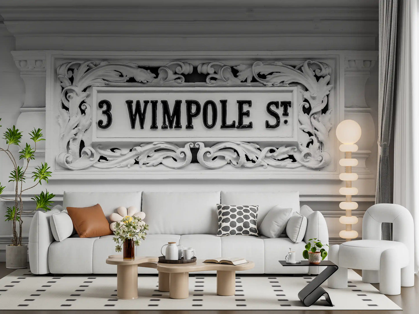 Ornate architectural plaque wall mural with carved stone details