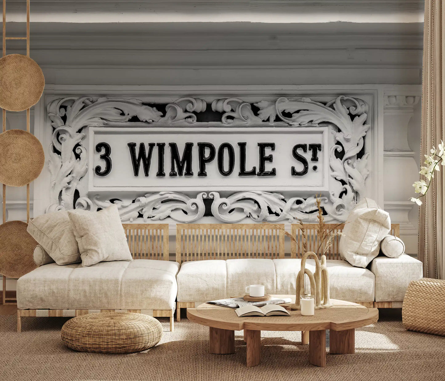 Decorative plaque wall mural with classical relief details