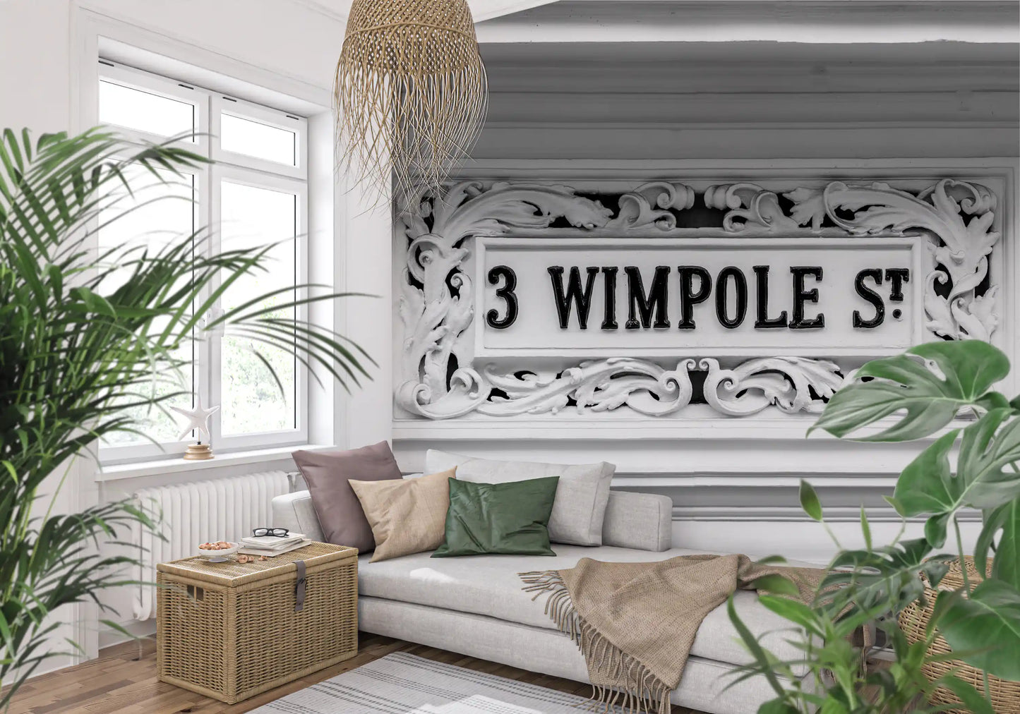 Elegant stonework wall mural with ornate architectural styling