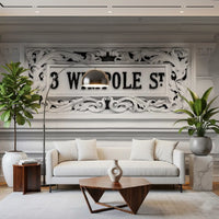 Historic facade wall mural with detailed ornamental carvings