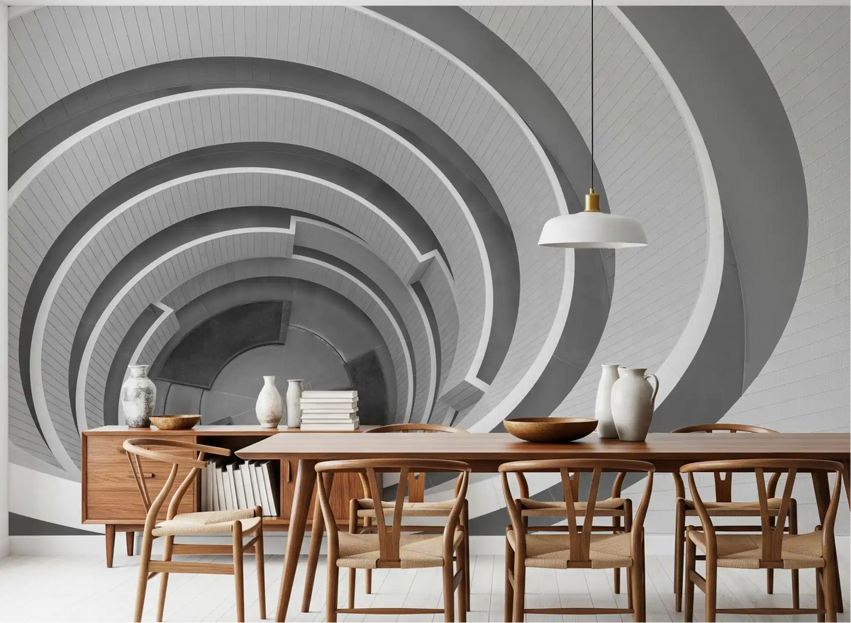 Infinite geometry wall mural with layered abstract shapes