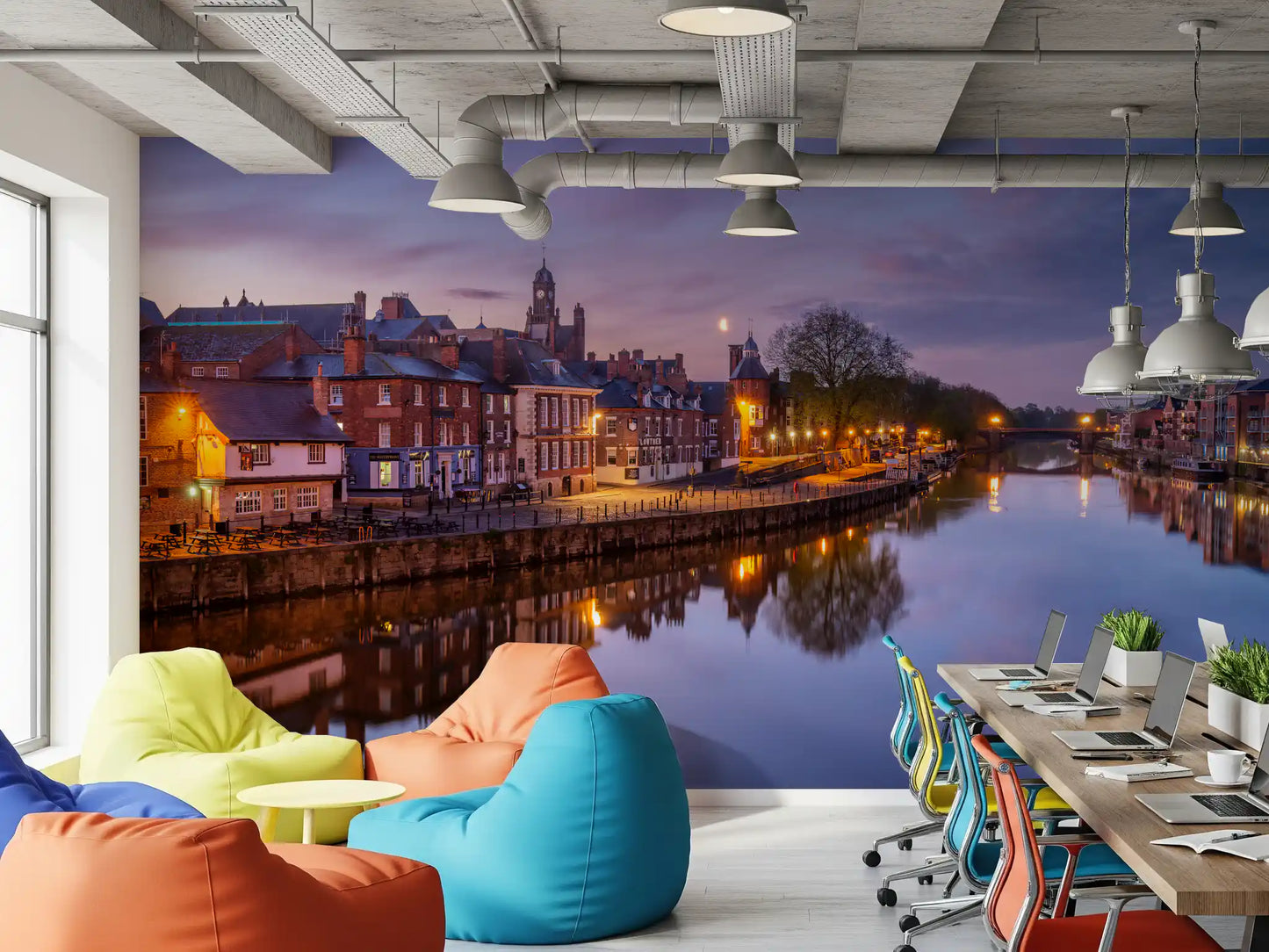 Riverside Dusk Glow Wall Mural