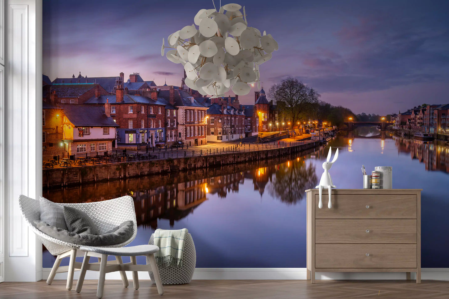 Riverside Dusk Glow Wall Mural