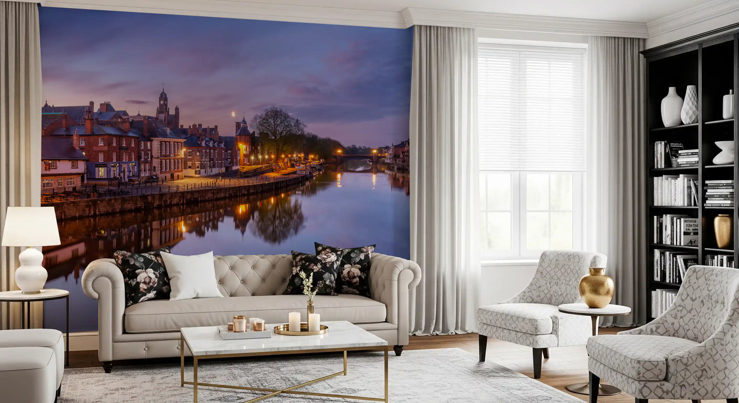 Riverside Dusk Glow Wall Mural