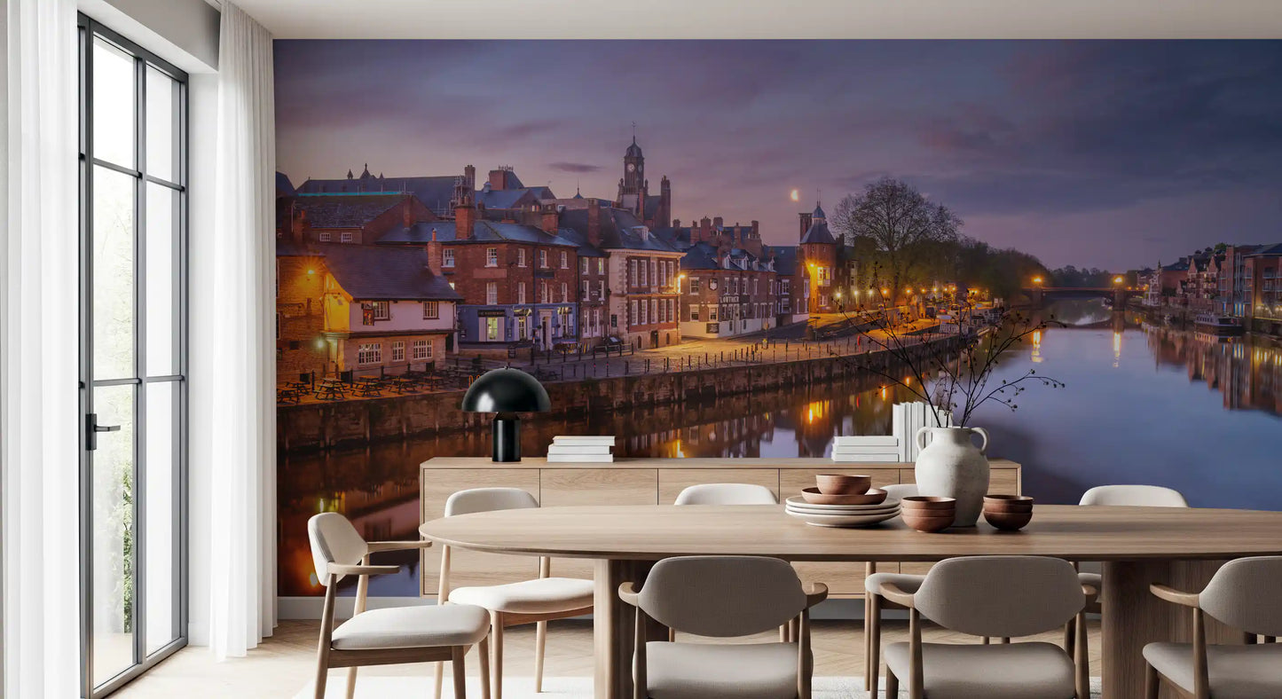 Riverside Dusk Glow Wall Mural