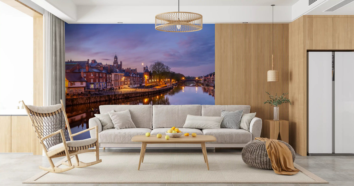 Riverside Dusk Glow Wall Mural
