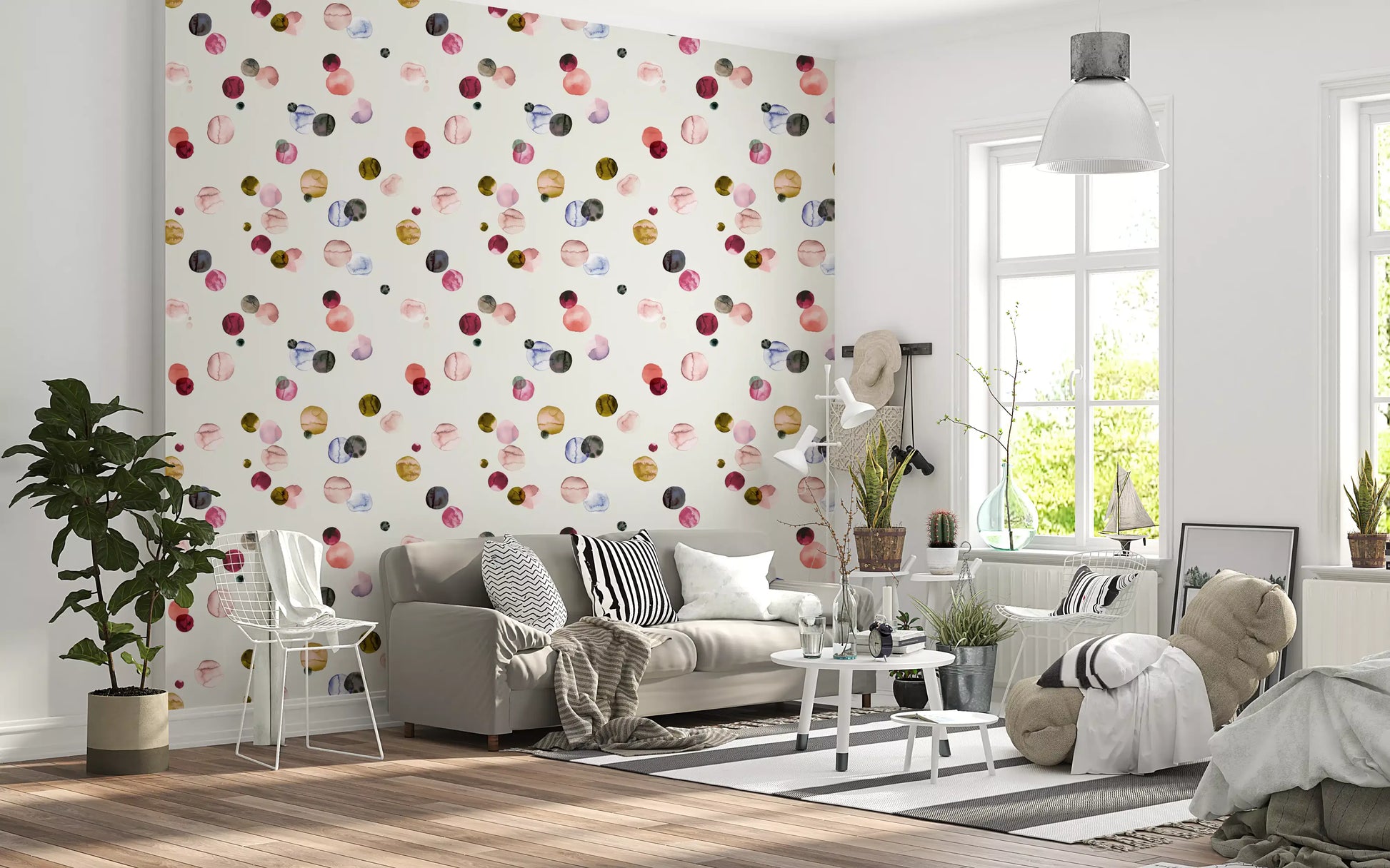 Modern minimalist wallpaper with scattered painted dots

