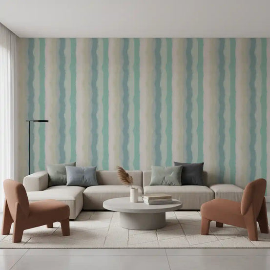 Minimalist stripe wallpaper with watercolor texture effects
