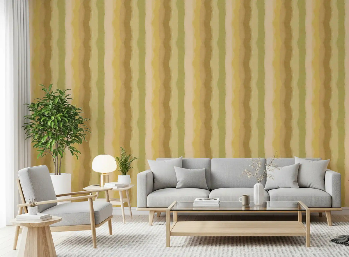 Watercolor stripe wallpaper in soft eucalyptus green shades
